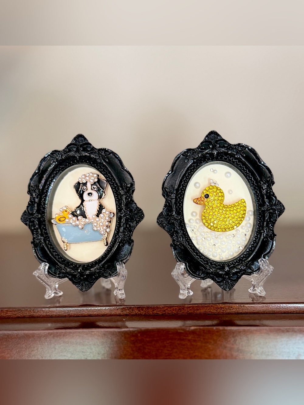 Bubble Bath Buddies / Mini Framed Magnet Set with Easels / Puppy & Duck - Picture 1 of 5